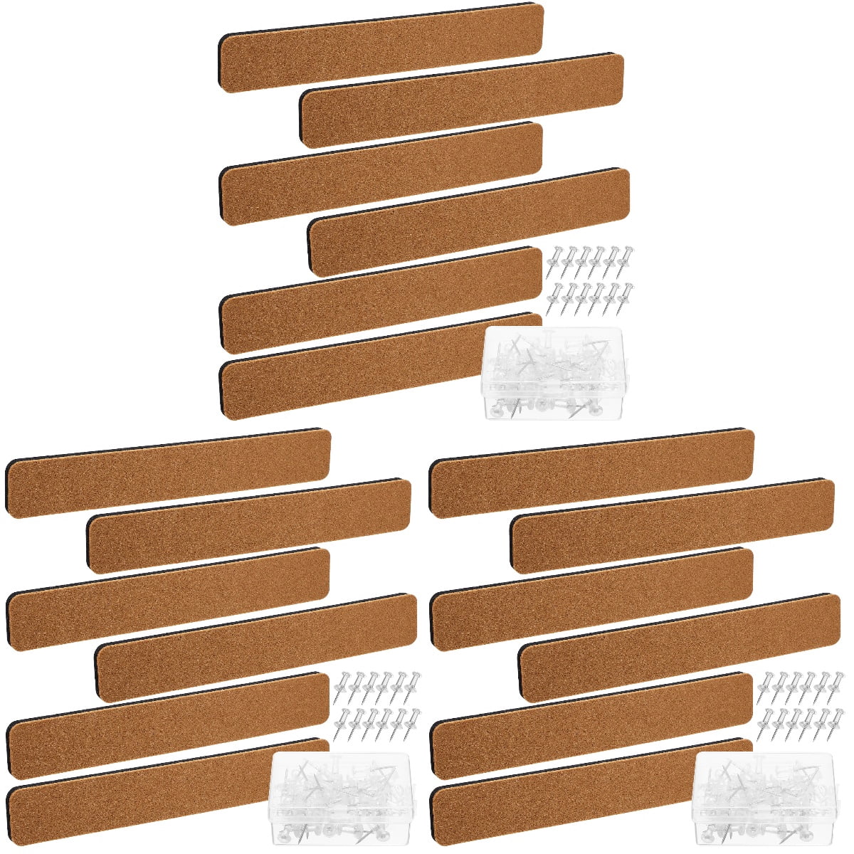 Set of 3 Decorative Board Felt Strips Transparent Thumbtacks Cork for Office Bulletin Boards