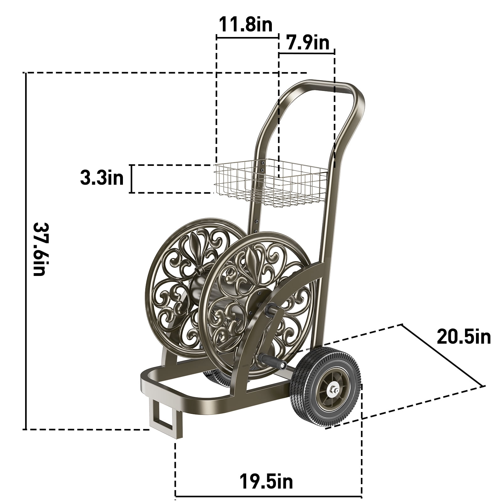 Outlandpro Hose Reel Cart Heavy Duty Powder-Coated Steel Outdoor Planting with Storage Basket