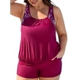 thumbnail image 2 of Charmo Plus Size Blouson Tankini Swimsuits for Womes 2 Piece Tummy Control Bathing Suits Side Tie Swimwears, 2 of 6