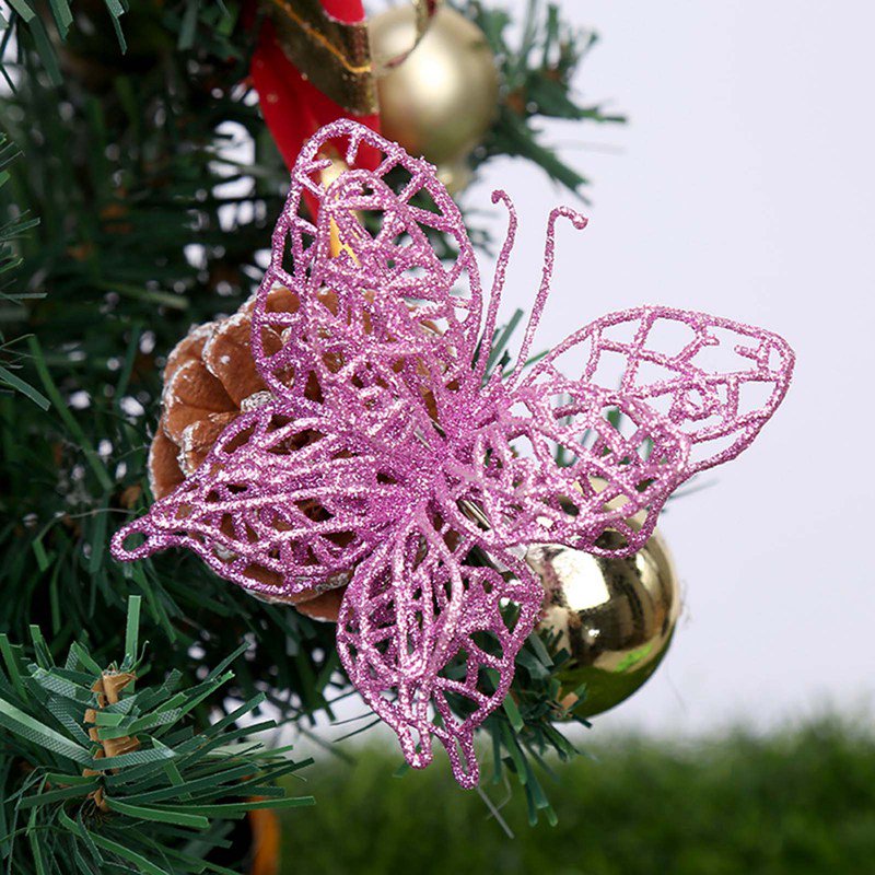 PWFE 10PCS Xmas Butterfly Decor Christmas Tree Butterfly New Year