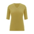 thumbnail image 4 of Yellow Womens Tee Shirts, Elbow-Length Dressy Tops for Women, Cotton Spring Clothes for Women 2024, Women's Fashion Sweater V Neck Half Sleeve Loose Base T Shirt Top, 4 of 9