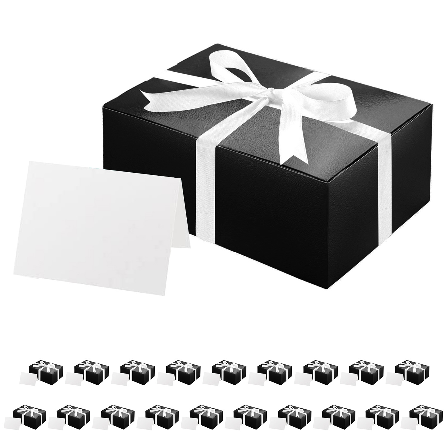20 Gift Boxes with Lids 9.5x6.5x4 Inches, Black Gift Boxes with Cards