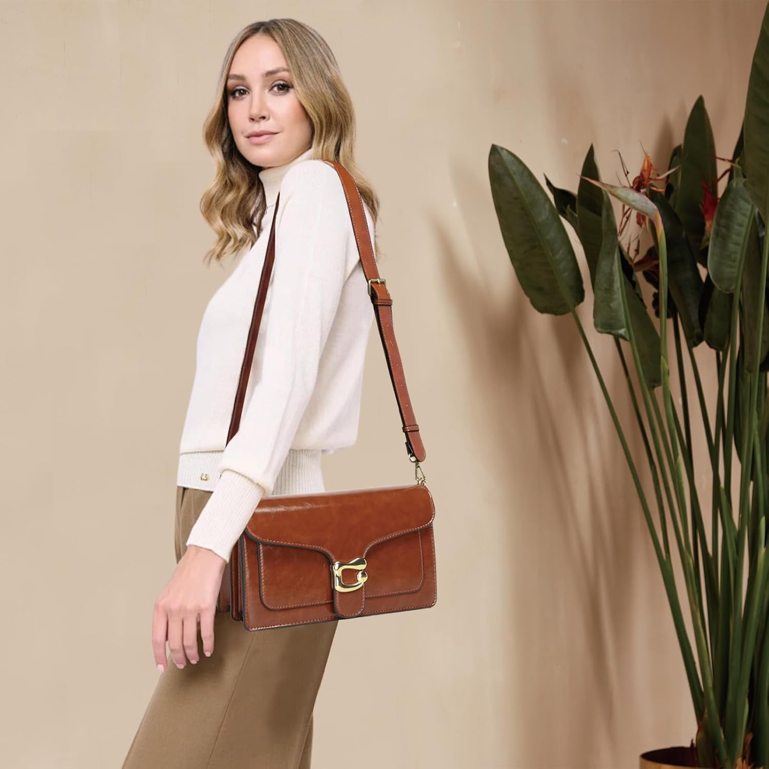 Lohol Crossbody Bags for Women Trendy - Small Cross Body Purse Shoulder Bag Leather Handbags Evening Clutch with 2 Straps(Red Brown)