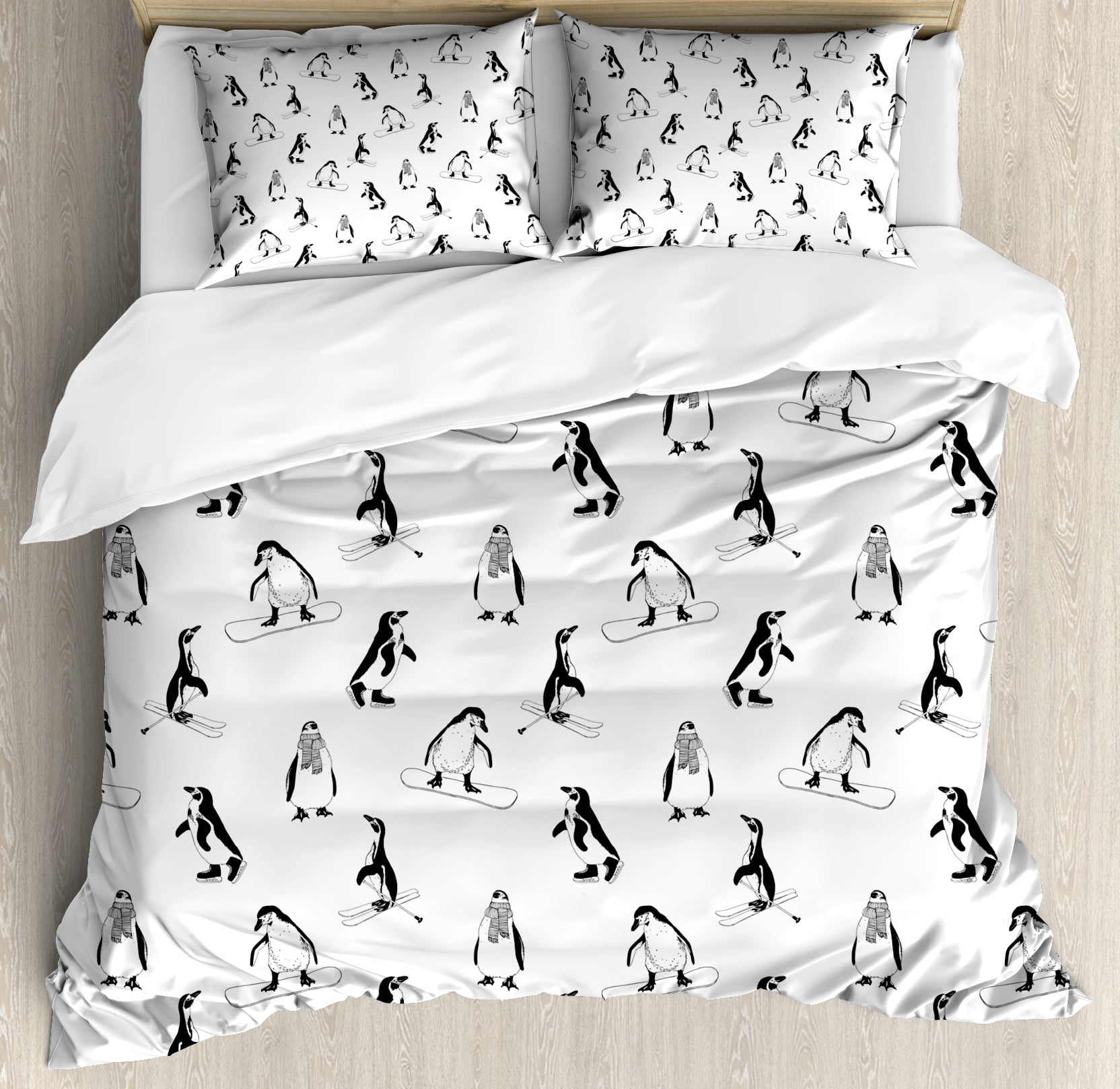 Kids Duvet Cover Set Skiing Penguins On Snowboards Winter Sports Kids Duvet Cover Set Skiing Penguins On Snowboards Winter Sports Themed Pattern Fun Animal Bird With Scarf Decorative Bedding Pillow Shams