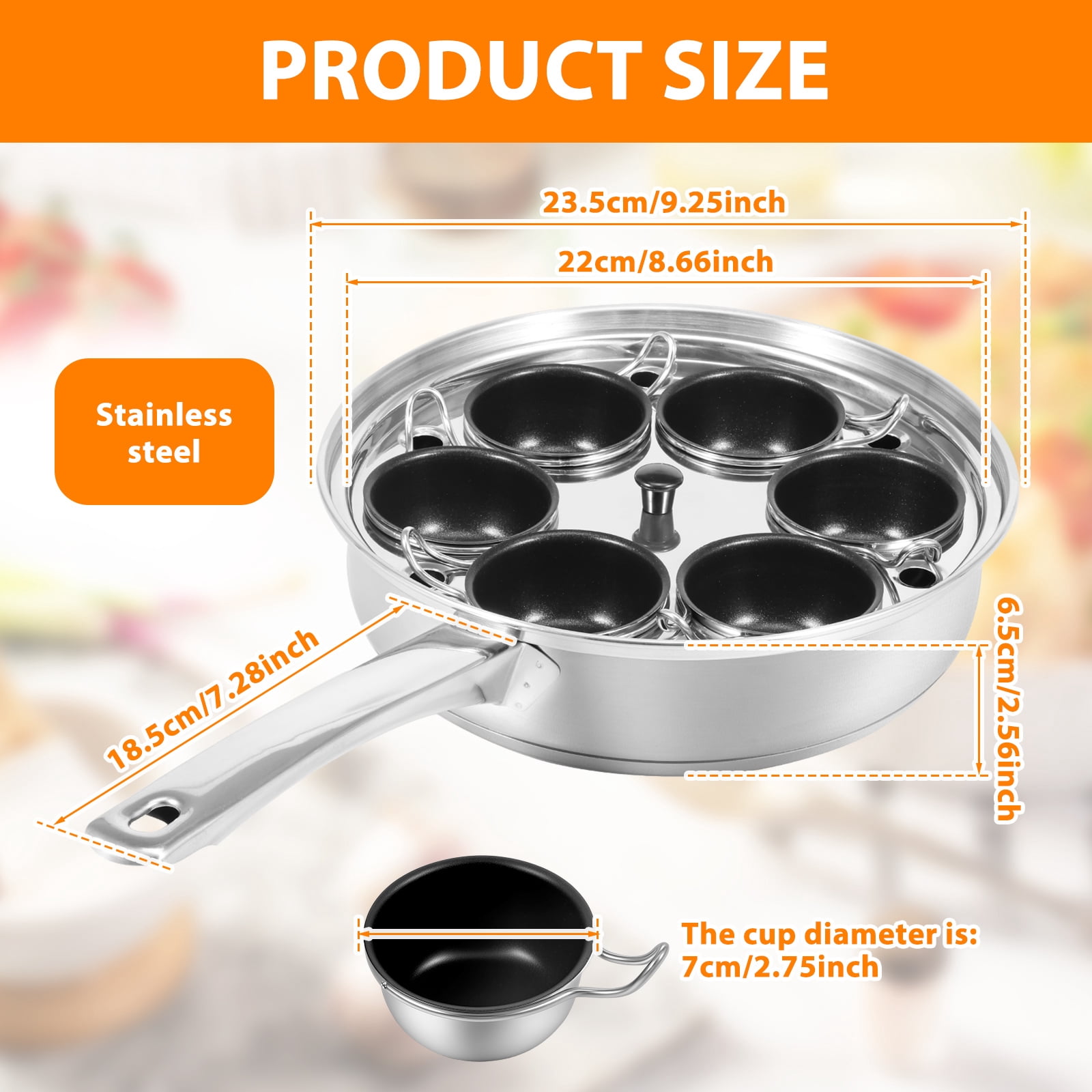 Stainless Steel Egg Poacher Pan Uniform Heating Poached Egg Cooker Thermal Insulation Poached Maker Pan with 6 Small Cup for Home