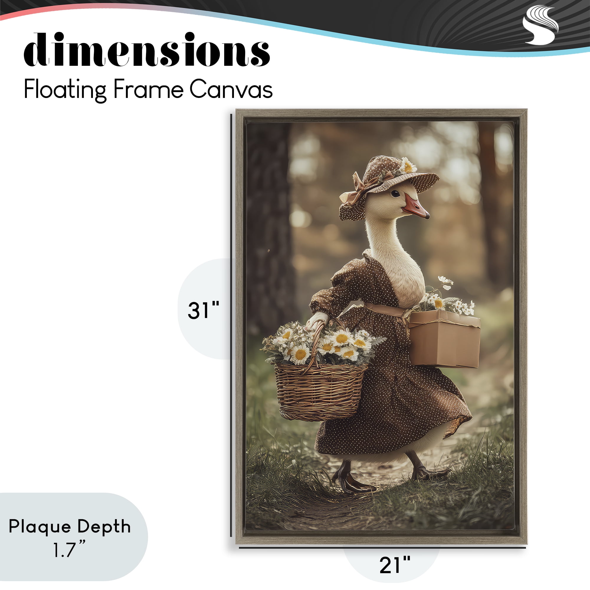 Stupell Industries Mother Goose with Flowers Brown Framed Floater Canvas Wall Art, design by The Wands Want