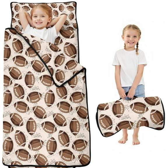 Brown Footballs on Beige Pattern Toddler Nap Mats for Kids Preschool,Sleeping Mat Bag or Kids,Toddler Sleeping Bag,Toddler Nap Mat or Daycare