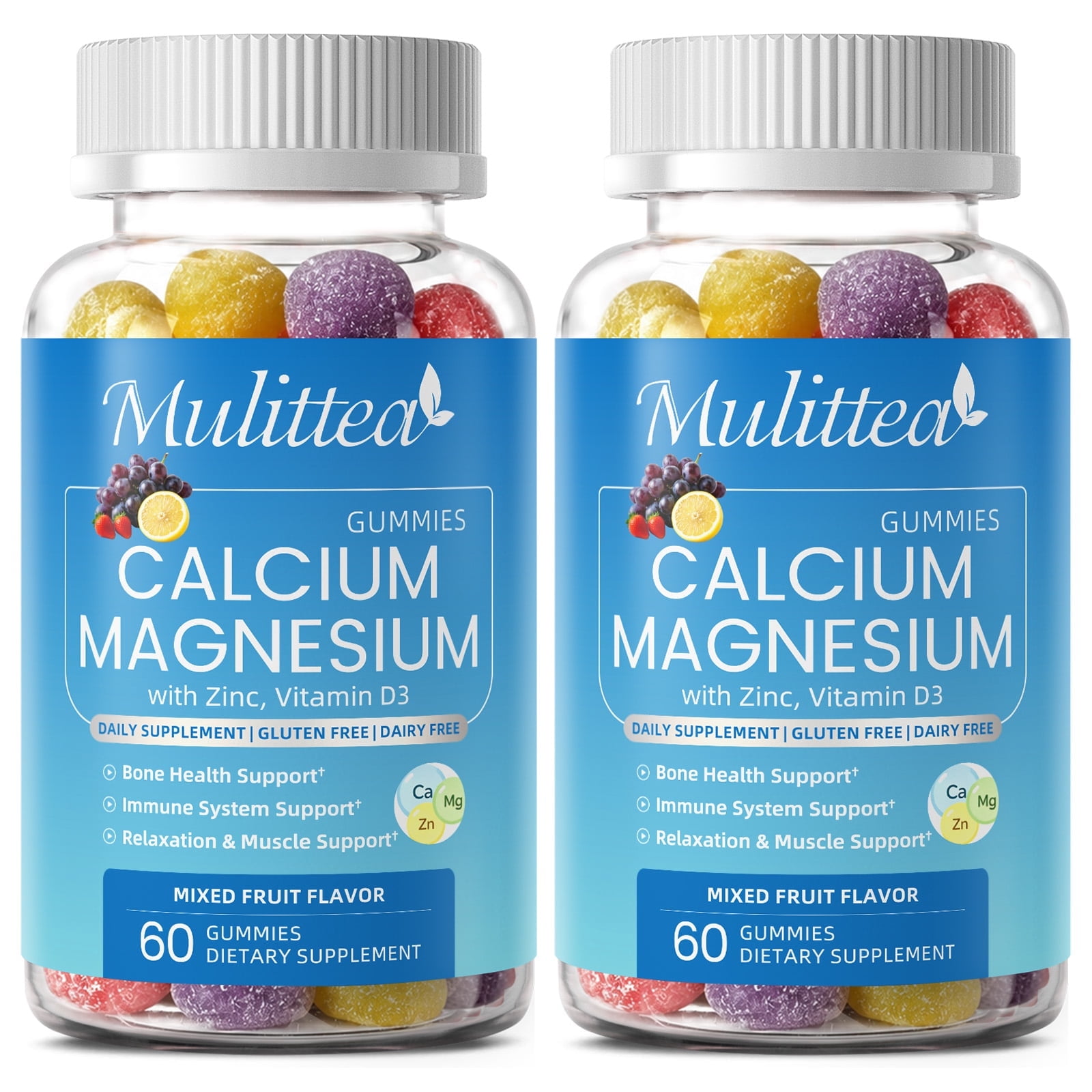 Calcium, Magnesium and Zinc Gummies with Vitamin D3 - Supports Bone Health & Immune Function - Dietary Vitamin Supplements for Women, Men(2 Pack)