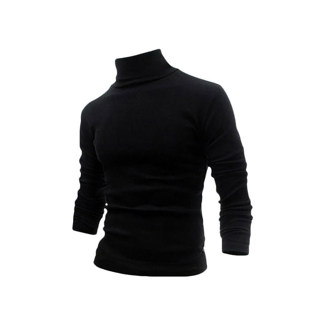 Penkiiy Chandail à Col Roulé Basique pour Homme à Manches Longues Uni Décontracté en Tricot T-Shirt Chandail Hauts S Noir