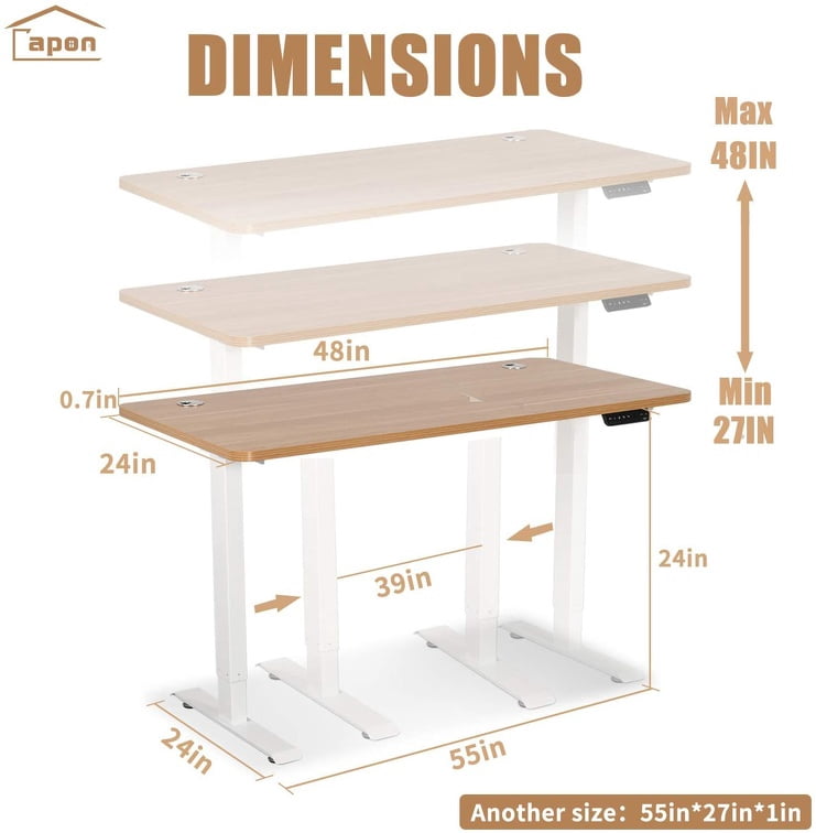 Standing Desk for Home Office, Adjustable Height Desk, 48 x 24 inch Capon Sitting and Standing Dual Motorized Gaming Desk, One Piece Top Electric Stand Up Desk, Natural