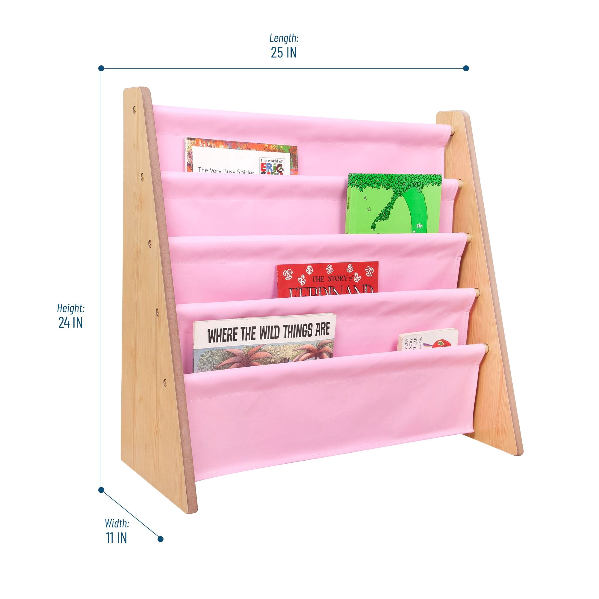 Wildkin Vegan Leather Original Sling Bookshelf - Natural Wood w/ Light Pink