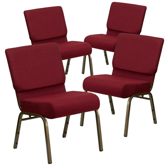 Flash Furniture 4 Pack 21''W Stacking Church Chair in Burgundy Fabric - Gold Vein Frame
