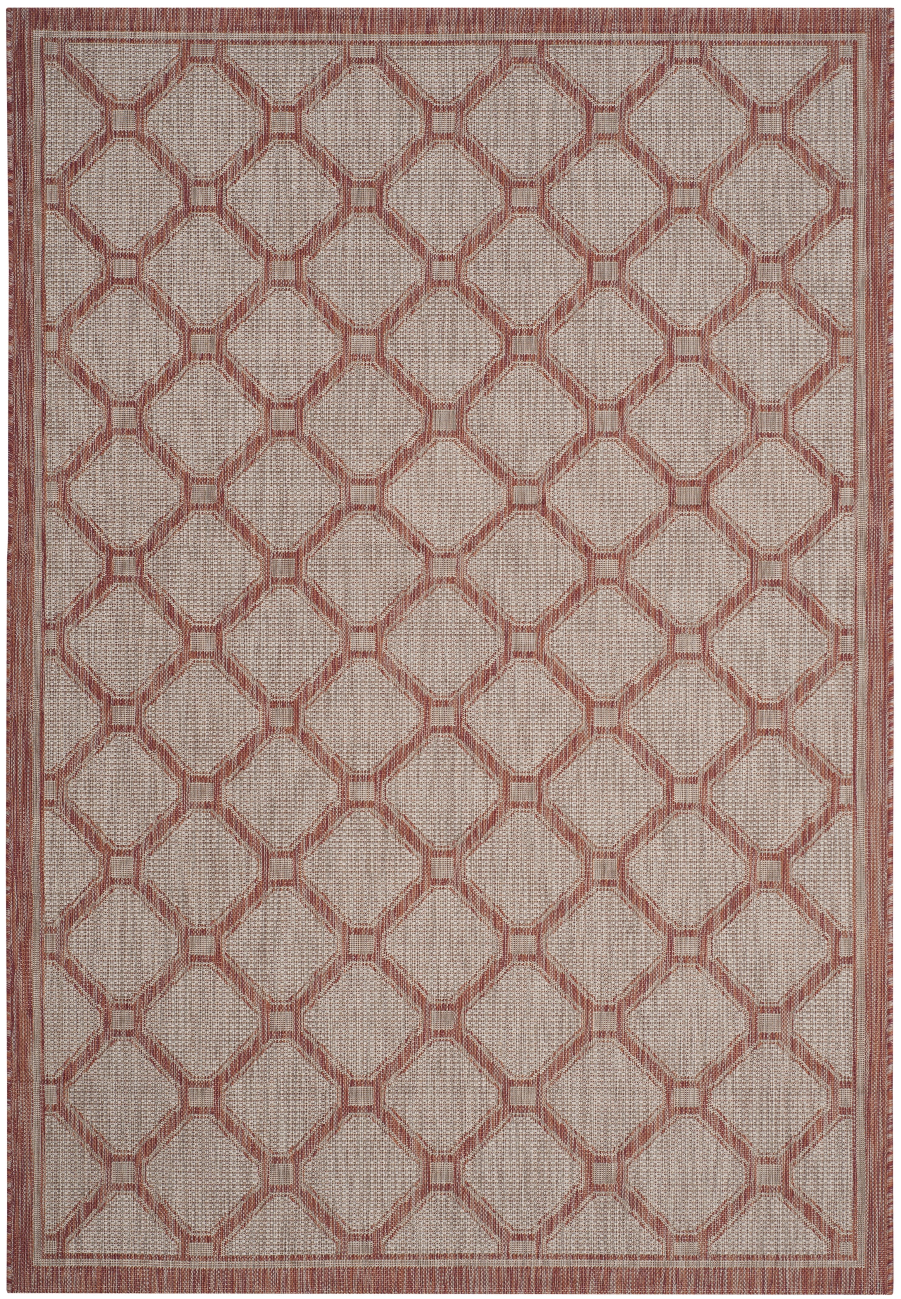 SAFAVIEH Courtyard Maksim Oriental Indoor/Outdoor Area Rug, Red/Beige, 4' x 5'7"