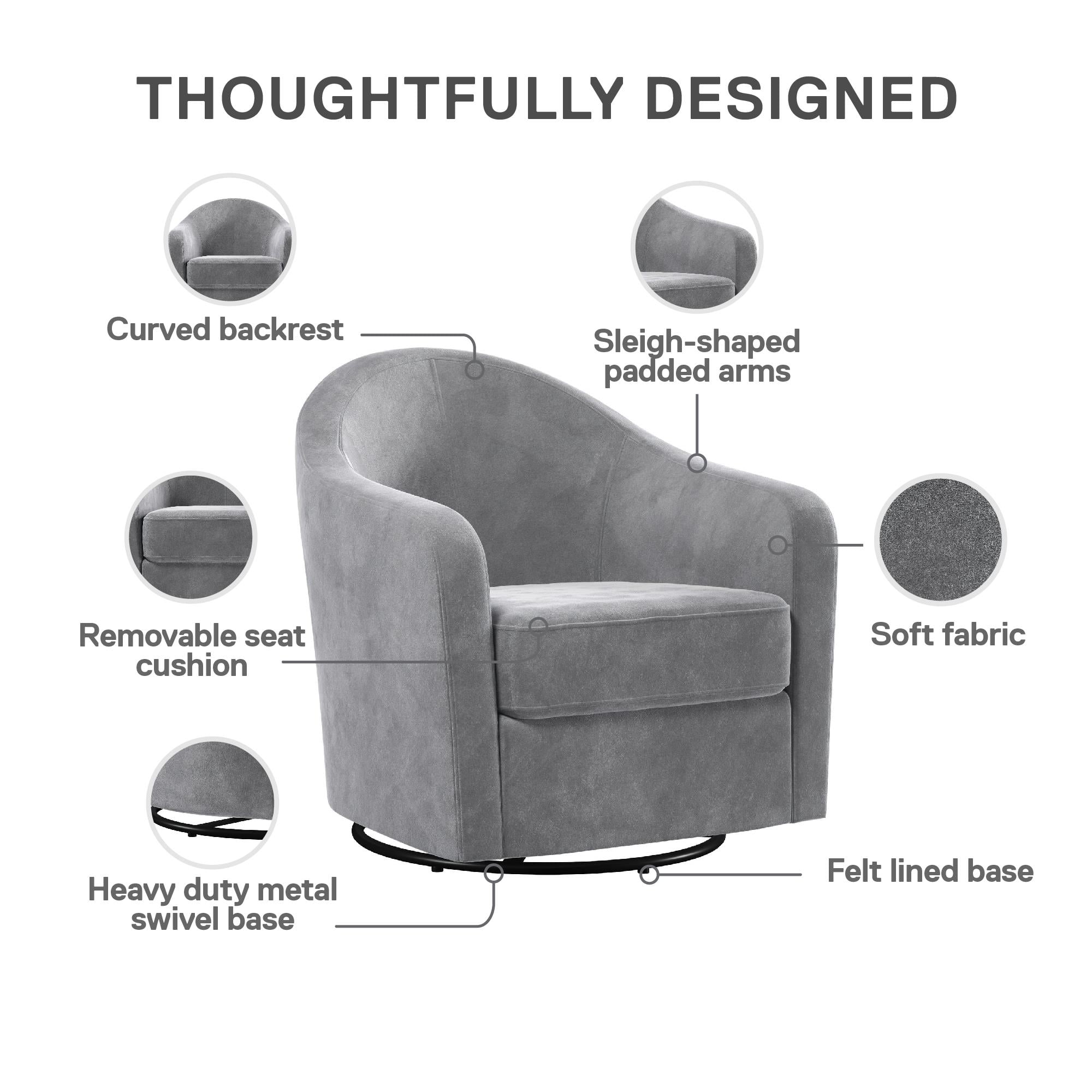 DHP Gentle Swivel Curved Accent Chair, Light Gray Velvet