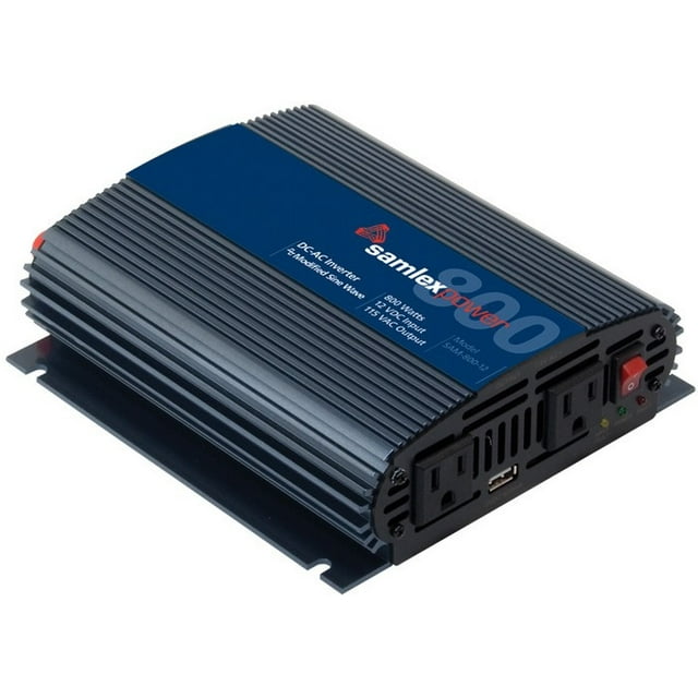 Samlex America Power Inverter SAM-800-12 SAM Series; Inverts 12 Volt DC To 115 Volt AC; 800 Watt; 80 Amp Continuous Output; 90 Percent Efficiency; With 2 AC Outlets