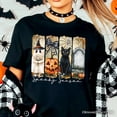thumbnail image 2 of Fall Spooky Season Brushstroke T-Shirt, Coquette Vintage Ghost, Cat and Pumpkin Tee, 2 of 8
