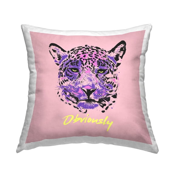 Stupell Industries Obviously Purple Leopard Face Printed Throw Pillow Design by lulusimonSTUDIO