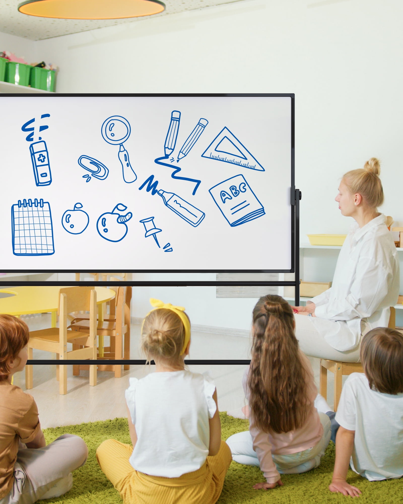 TOWON Double-Sided Mobile Whiteboard - 72"x40" Extra Large Height Adjustable Magnetic Dry Erase Board on Wheels, 360° Rolling Office White Board Pizarra - Black