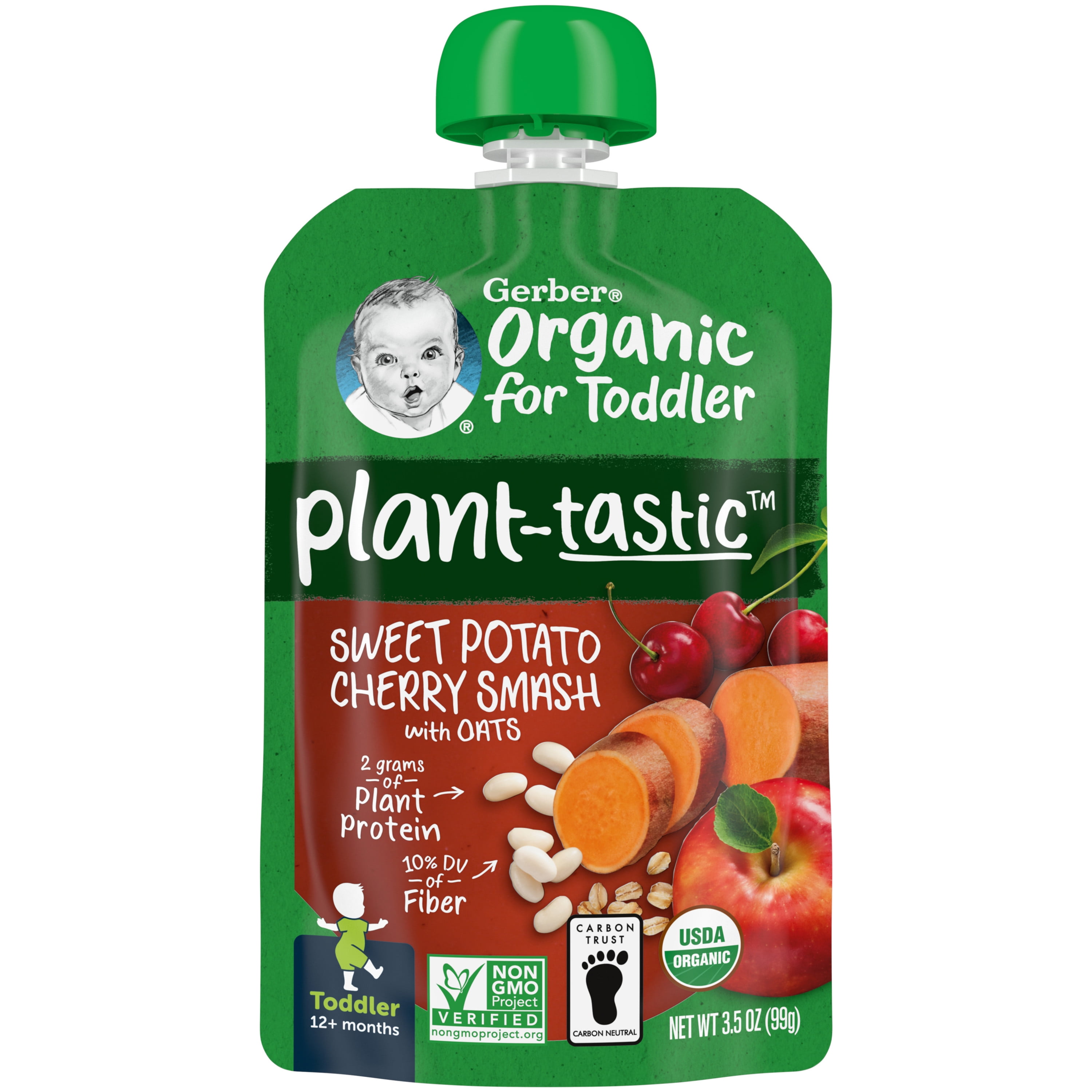 Gerber Organic for Toddler Plant-tastic Toddler Food Sweet Potato Cherry Smoothie, 3.5 oz, Pouch