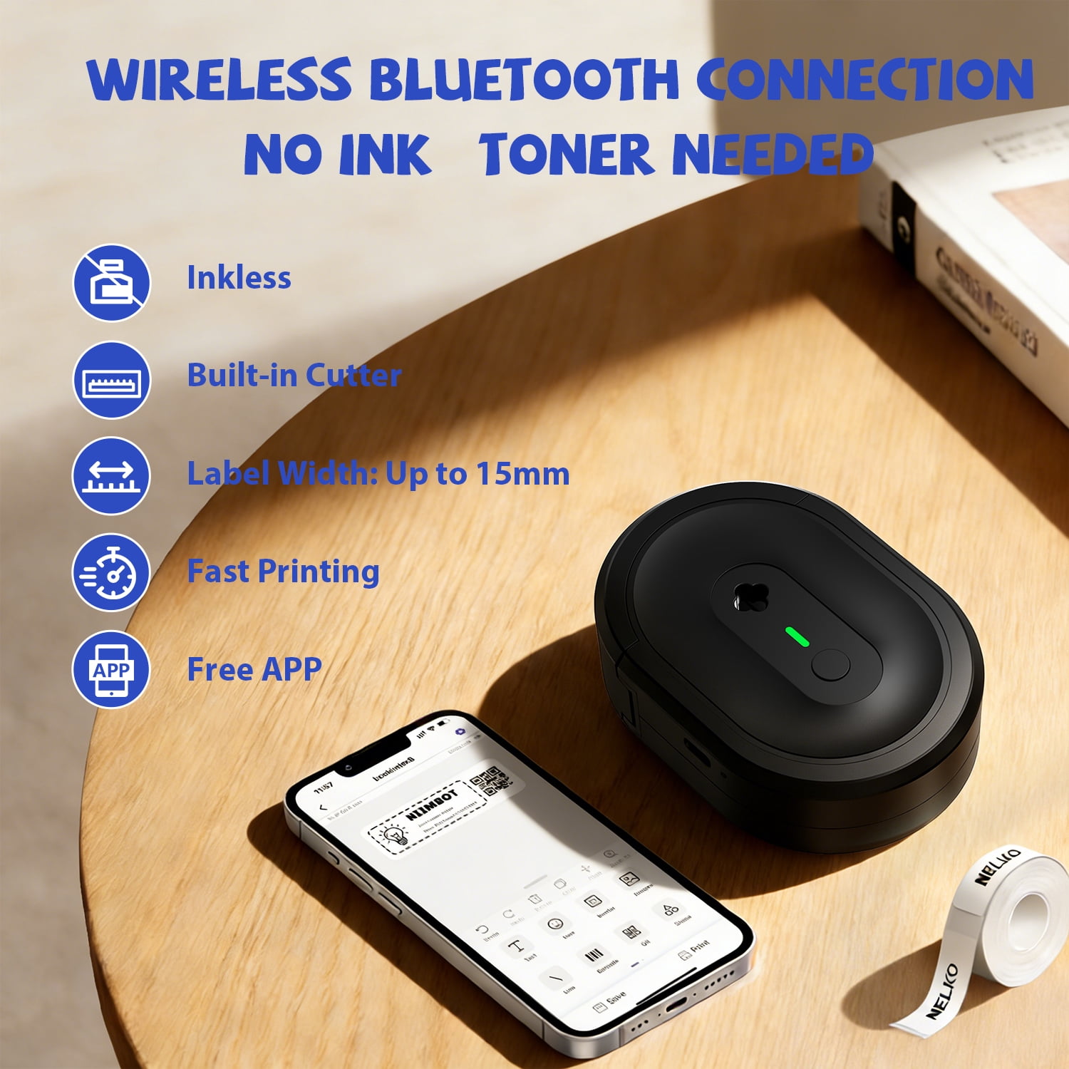 HKHKPI Label Maker Machine with Tape, Bluetooth Label Printer,Wireless Mini Label Makers Small Labeler for School Home Office Kitchen, Black