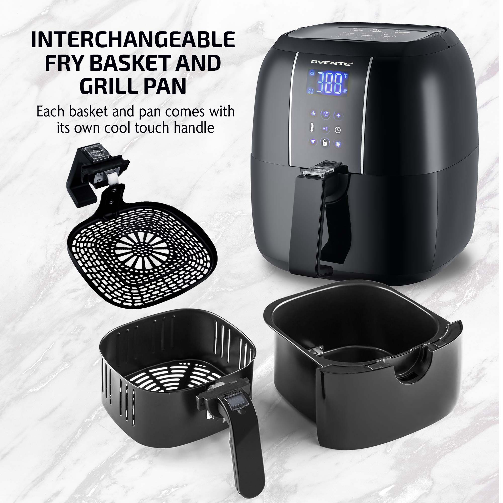 OVENTE Compact Air Fryer, 3.2 Quart Electric Hot Cooker with 1400W Power, Digital LED Touch Screen, Auto Shutoff, Dishwasher Safe Non-Stick Basket, Perfect for Healthy & Oilless Food, Black FAD61302B