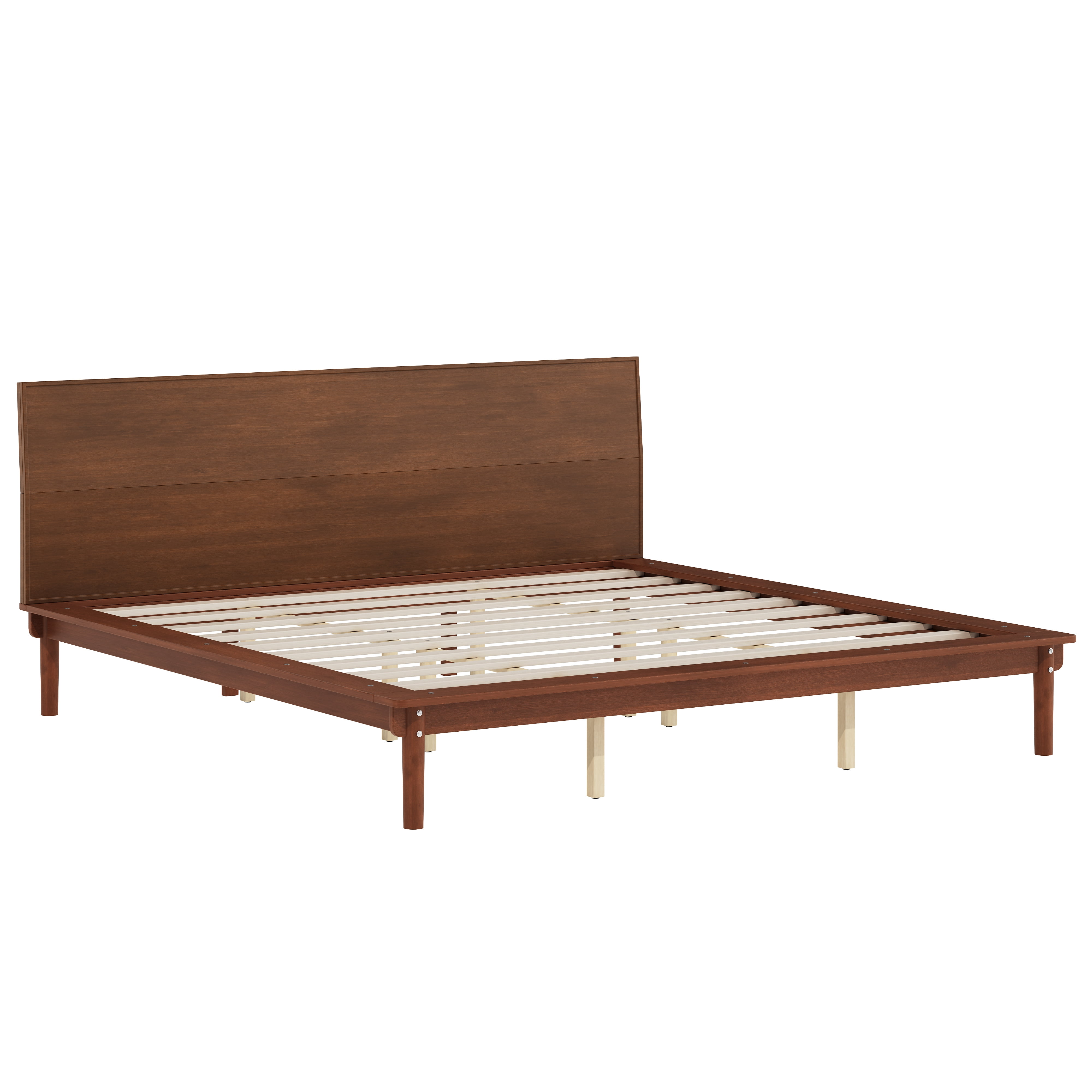 Euroco Wood Mid-Century King Bed, Low Profile Platform Bed Frame with Subtly Angled Headboard, Widened Side Rails, No Box Spring Needed, Natural
