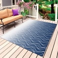 thumbnail image 4 of Outdoor Rug 3x5 ft Blue Ombre Stripes Outdoor Large Area Rug Non Slip Rubber Wave Lines Striped Front Door Mat RV Rug Camping Carpet Patio Outdoor Rugs for Backyard Balcony Deck Porch Indoor, 4 of 9