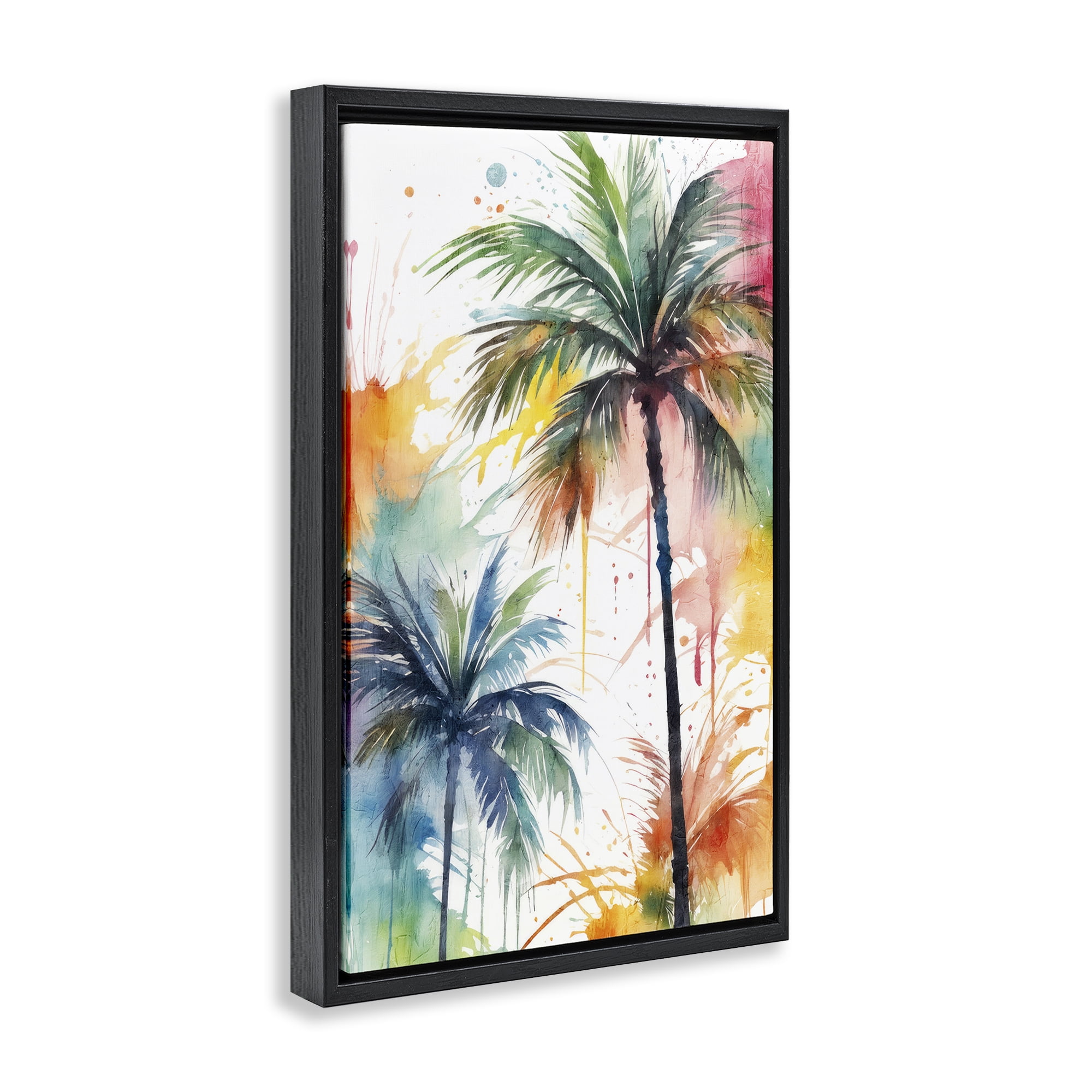 Stupell Industries Splashed Palm Trees Botanical & Floral Painting Black Floater Framed Canvas Art Print Wall Art, 17 x 25
