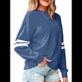 thumbnail image 3 of Sudadera Holgada A Rayas para Mujer (Otoño 2025), Cuello Redondo, Larga, Informal, con Bloques de Color Azul L, 3 of 8