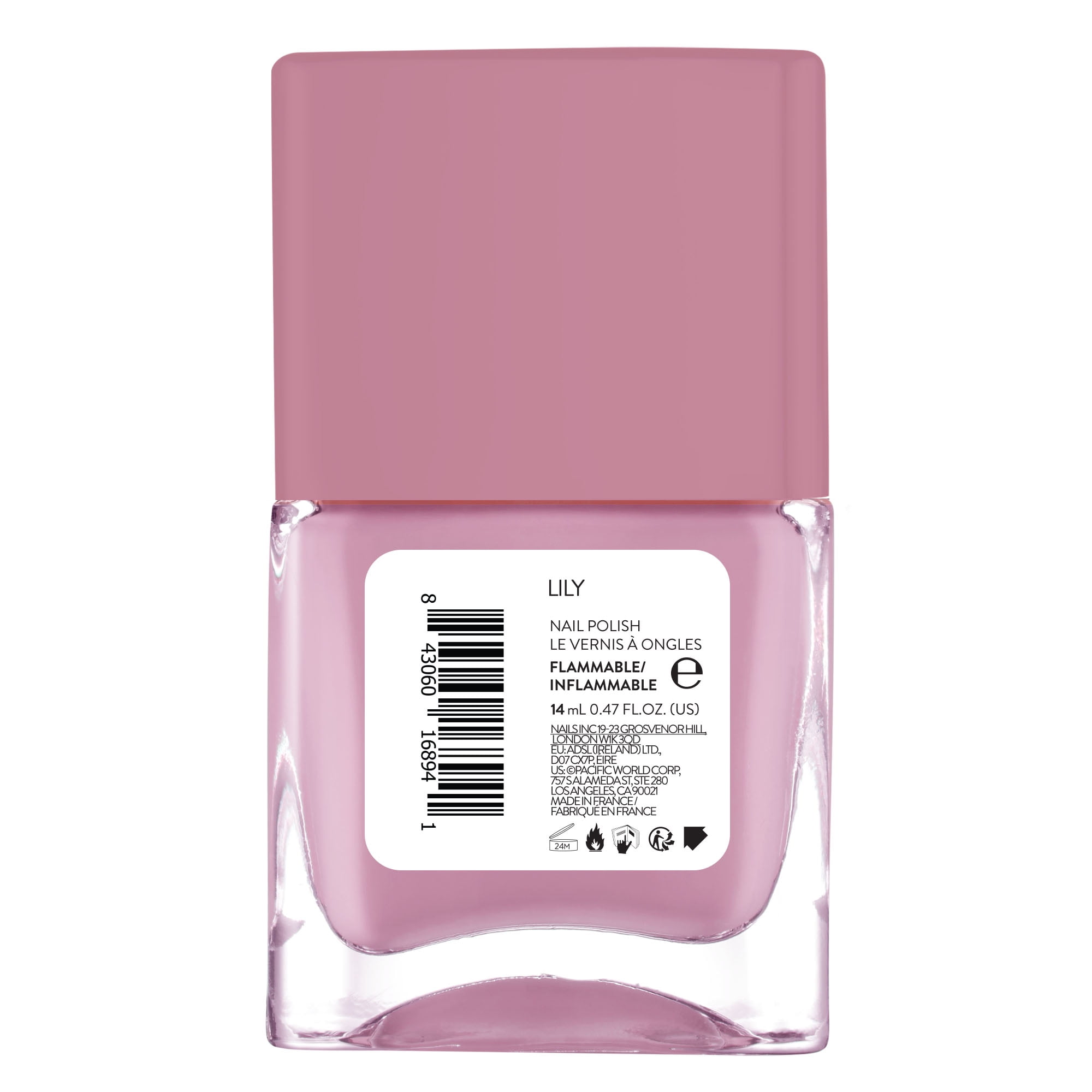 Nails.INC, It's Topless Gel-Like Nail Polish, 4-in-1 Base Coat, Treatment, Color & Top Coat, Lily, Mauve Pink, 0.47 oz