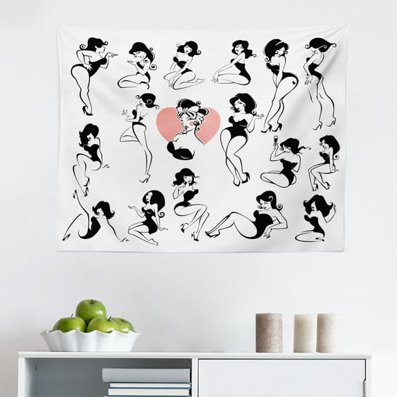 Retro Tapestry, Pin-Up Sailor Girl Life with Captain Hat and Costume Glass of Beer Feminine, Fabric Wall Hanging Decor for Bedroom Living Room Dorm, 2 Sizes, Multicolor, by Ambesonne