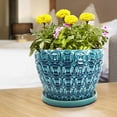 thumbnail image 3 of Southern Patio 12 Inch Ceramic Clay Mayer Flower Planter & Saucer Tray, Seafoam, 3 of 6