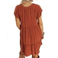 thumbnail image 6 of STARVNC Women V Neck Short Sleeve Ruffle Pleated Solid Color Mini Dress, 6 of 6