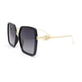thumbnail image 3 of Lion Emblem Diva Oversize Rectangle Butterfly Luxury Fashion Sunglasses Black Gold - Smoke, 3 of 4