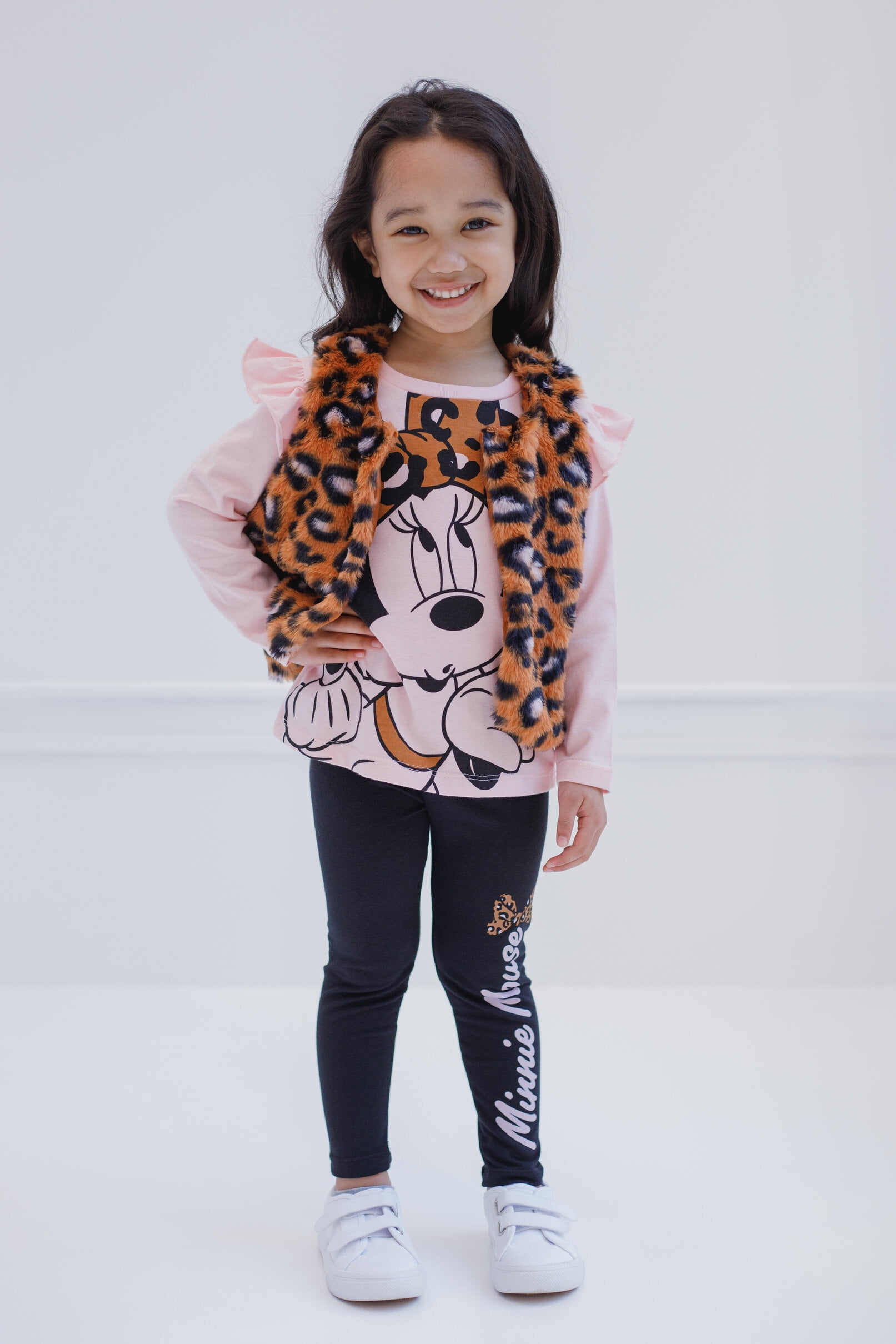 Disney Minnie Mouse Infant Baby Girls Vest T-Shirt and Leggings 3 Piece Outfit Set Brown / Pink / Black 24 Months