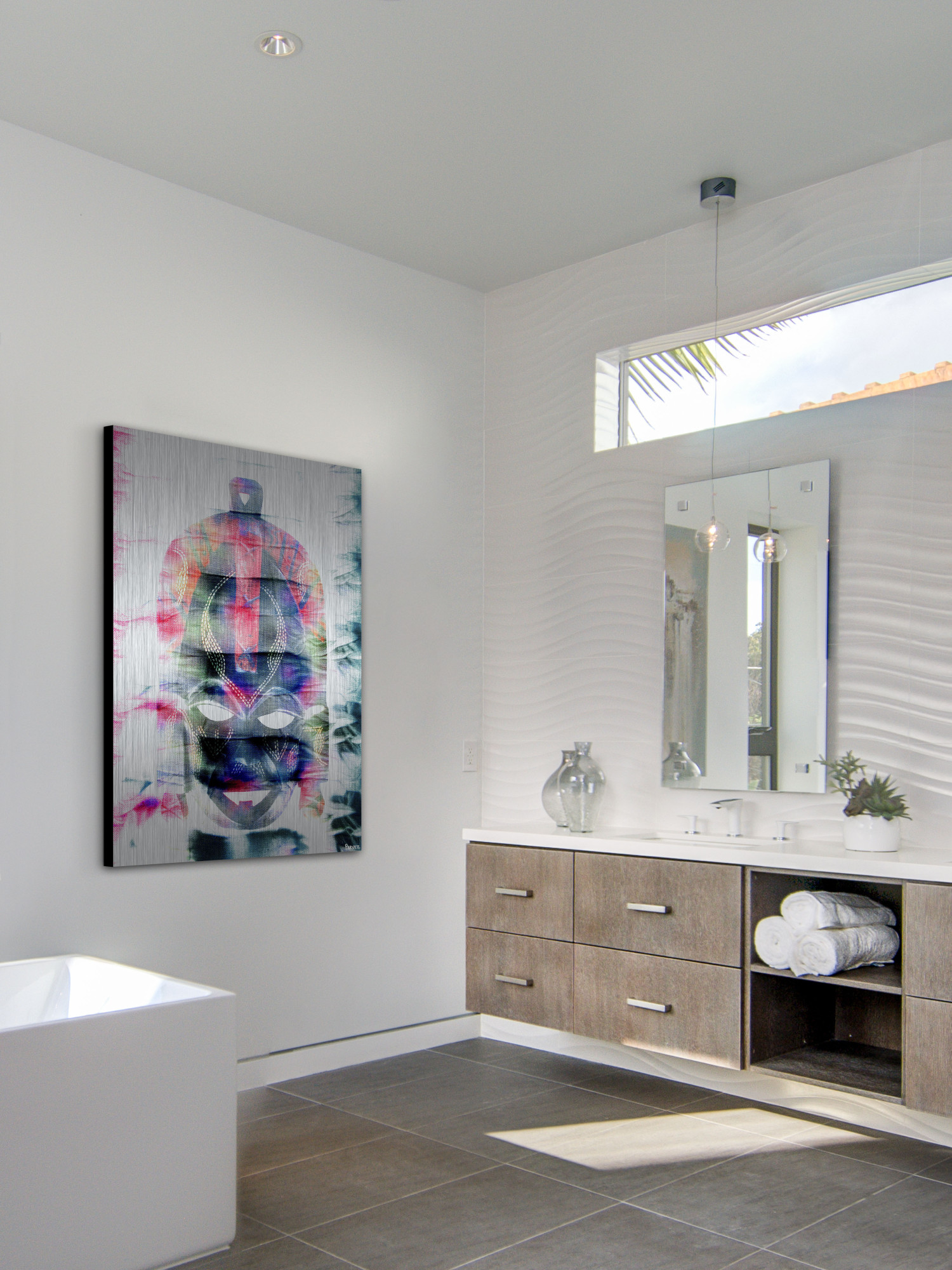 Parvez Taj "Black Tribal Mask" Print on Brushed Aluminum