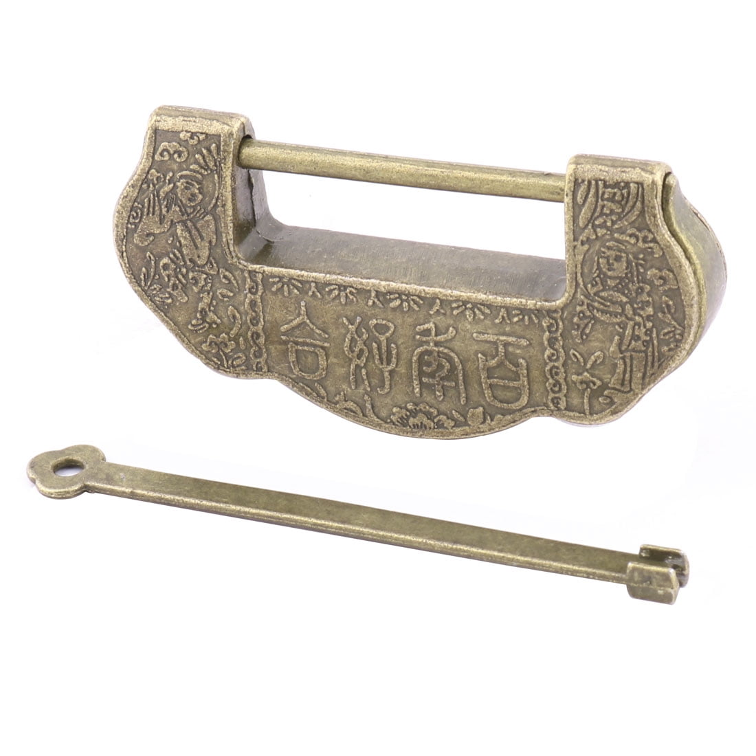 Jewelry Box Case Drawer Metal Wedding Pattern Chinese Lock Padlock Bronze Tone