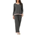 thumbnail image 1 of Conjunto de pijama para mujer INSPIRE CHIC, camiseta de manga larga y pantalones largos con bolsillo, 2 piezas, color gris, 1 of 6