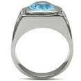 thumbnail image 3 of Mens Ring Silver Round Stainless Steel Ring with Synthetic Aquamarine Light Sapphire, 3 of 7