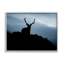 Stupell Industries Elk Silhouette At Dusk Deep Blue Night Sky Photograph Gray Framed Art Print Wall Art, Design by James Dobson