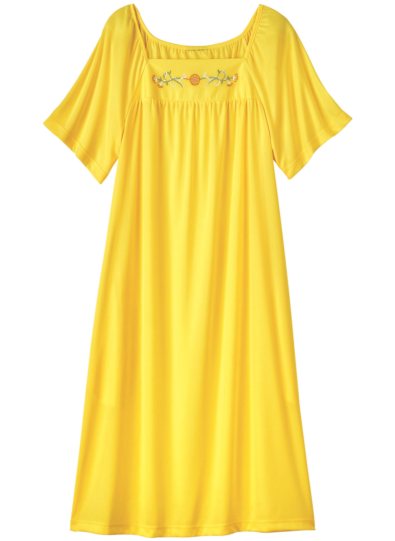 AmeriMark Womens Solid Embroidered House Dress with Pockets Muu Muu Nightgown