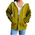 thumbnail image 3 of TARIENDY Hoodies for Women Zip Up Y2K Sweatshirt Jacket with Pockets Loose Drawstring Hoodie Fashion Plaid Long Sleeve Hooded Jackets Yellow L, 3 of 7