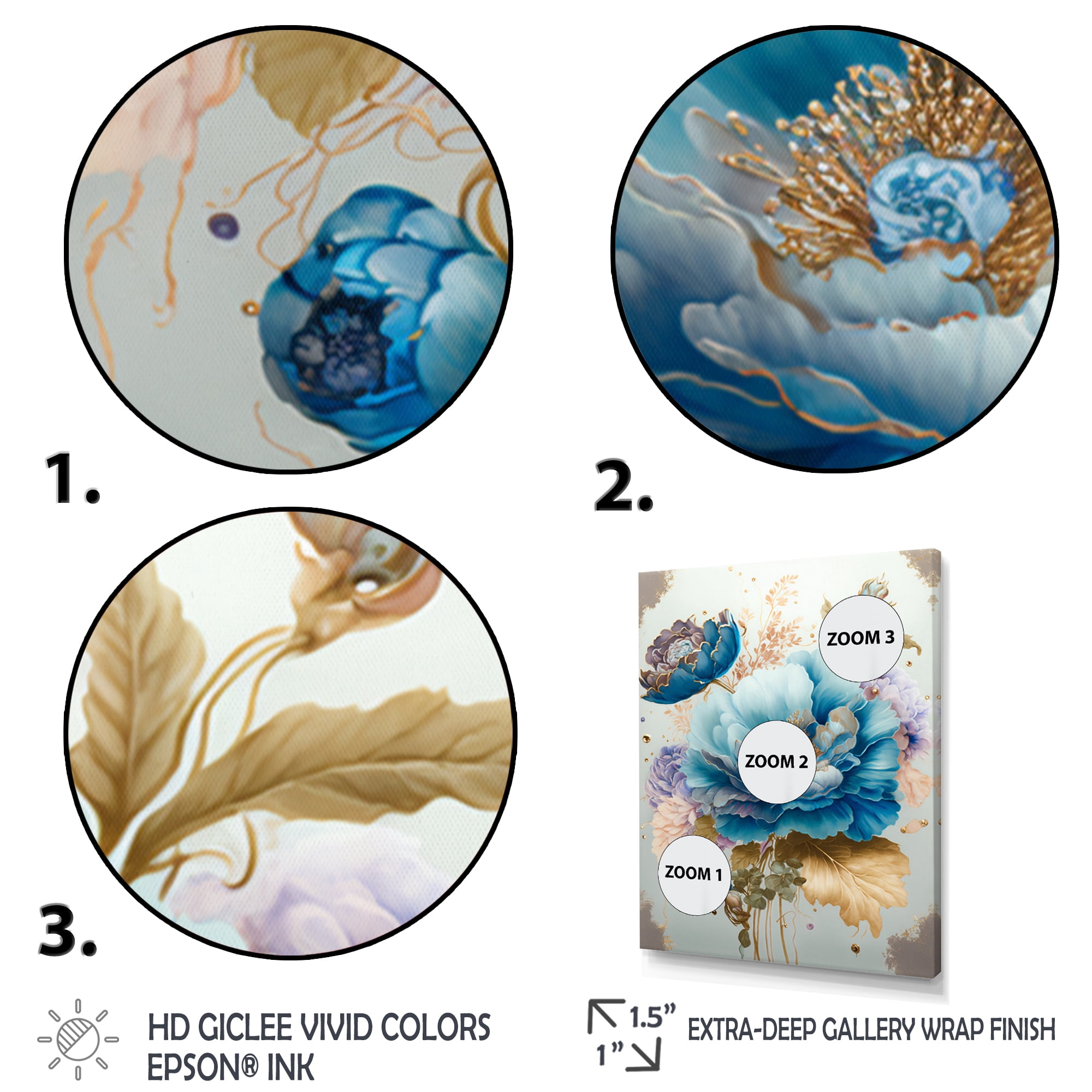 Designart Golden Blue Flower Arrangement I Canvas Wall Art