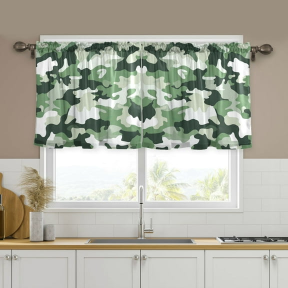 Yayeee Kitchen Curtains Tier Set of 2 Light Filtering 57"x24" Over Sink Window Panels, Army Green Camouflage Pattern