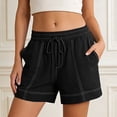 thumbnail image 2 of Rggeeun Women Shorts Solid Color Elastic High Waist Relaxed Fit Front Seam With Side Pockets & Adjustable Tie Wide Leg For Everyday Use Casual Hot Pants,Black,L, 2 of 6