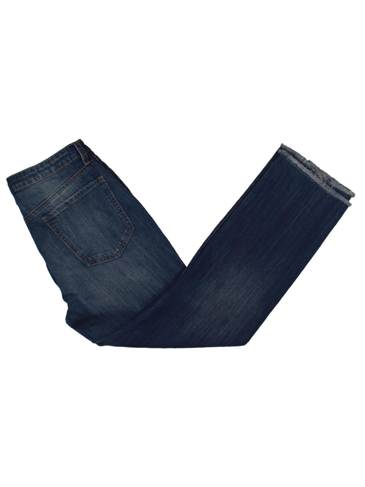 Numero Womens Juniors Frayed Hem High Rise Straight Leg Jeans Blue 28