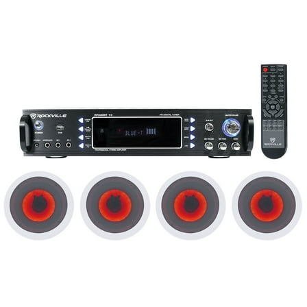 Rockville 1000w Home Theater Bluetooth Receiver (4) In-Ceiling 6.5" LED Speakers