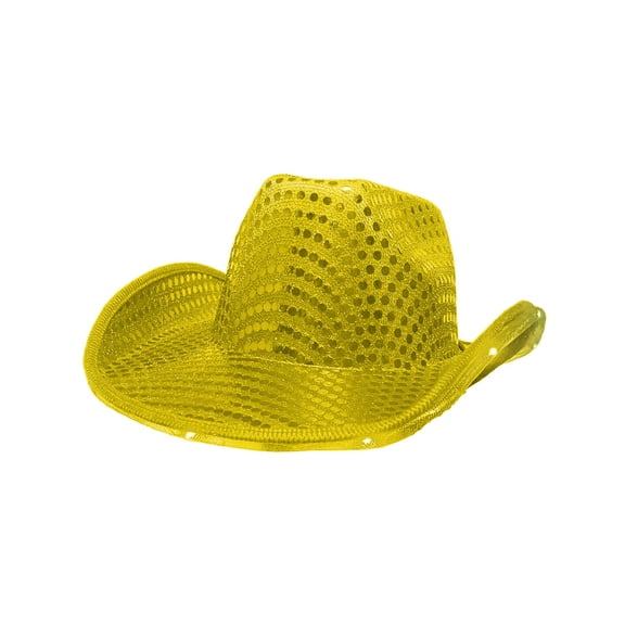 Adult's Yellow Sequin Cowboy Hat With LED Trim Costume Accessory