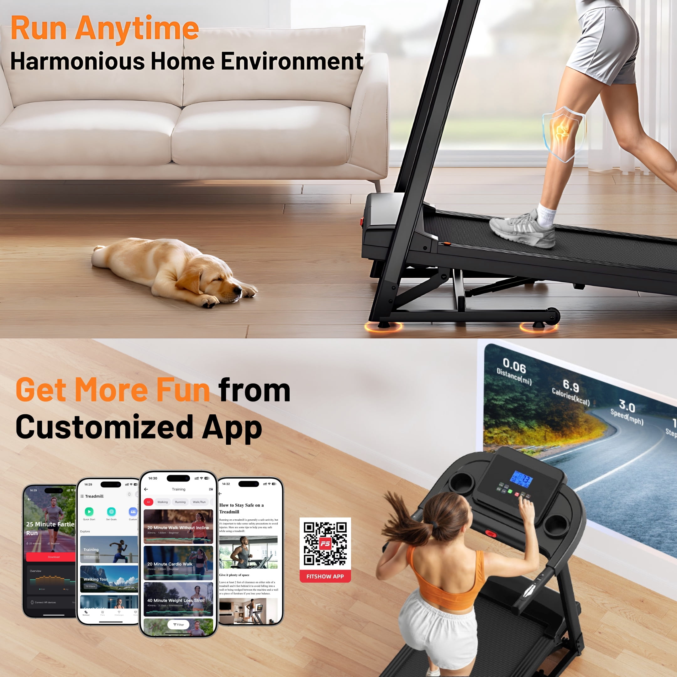 Foldable Electric Treadmill for Home with 0-15% Auto Incline,330-440lbs Capacity Portable Treadmill Compact 3.0 HP Portable Treadmill with Incline for Running Exercise with 7.5 MPH Speed