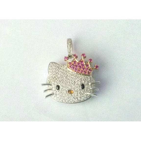 Hello Kitty' Pendant 2Ct Round Cut Lab Created Diamond 14K Two Tone Gold Plated